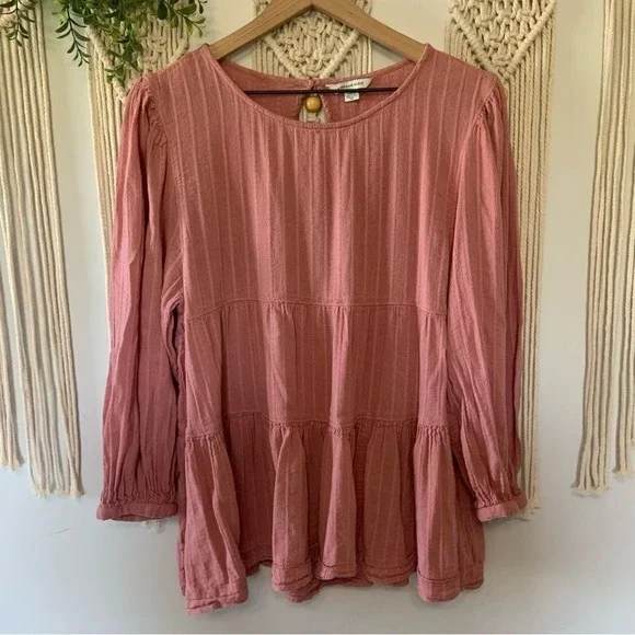 AMERICAN EAGLE Long Sleeve Babydoll Top Rose Mauve Pink Size Large - Picture 2 of 13